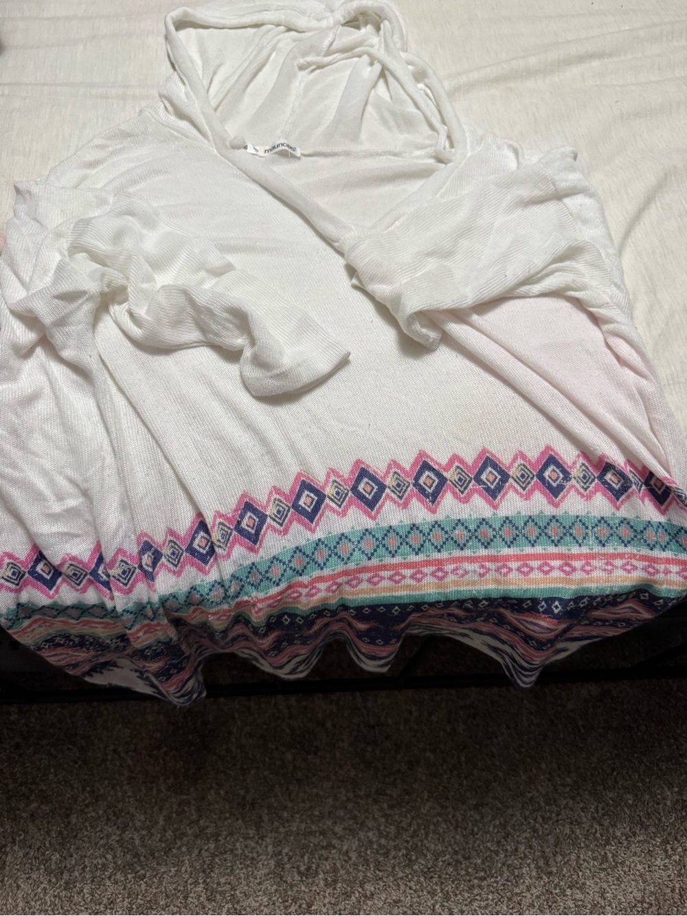 Maurices White Hooded Tunic with Pink and Teal Border
